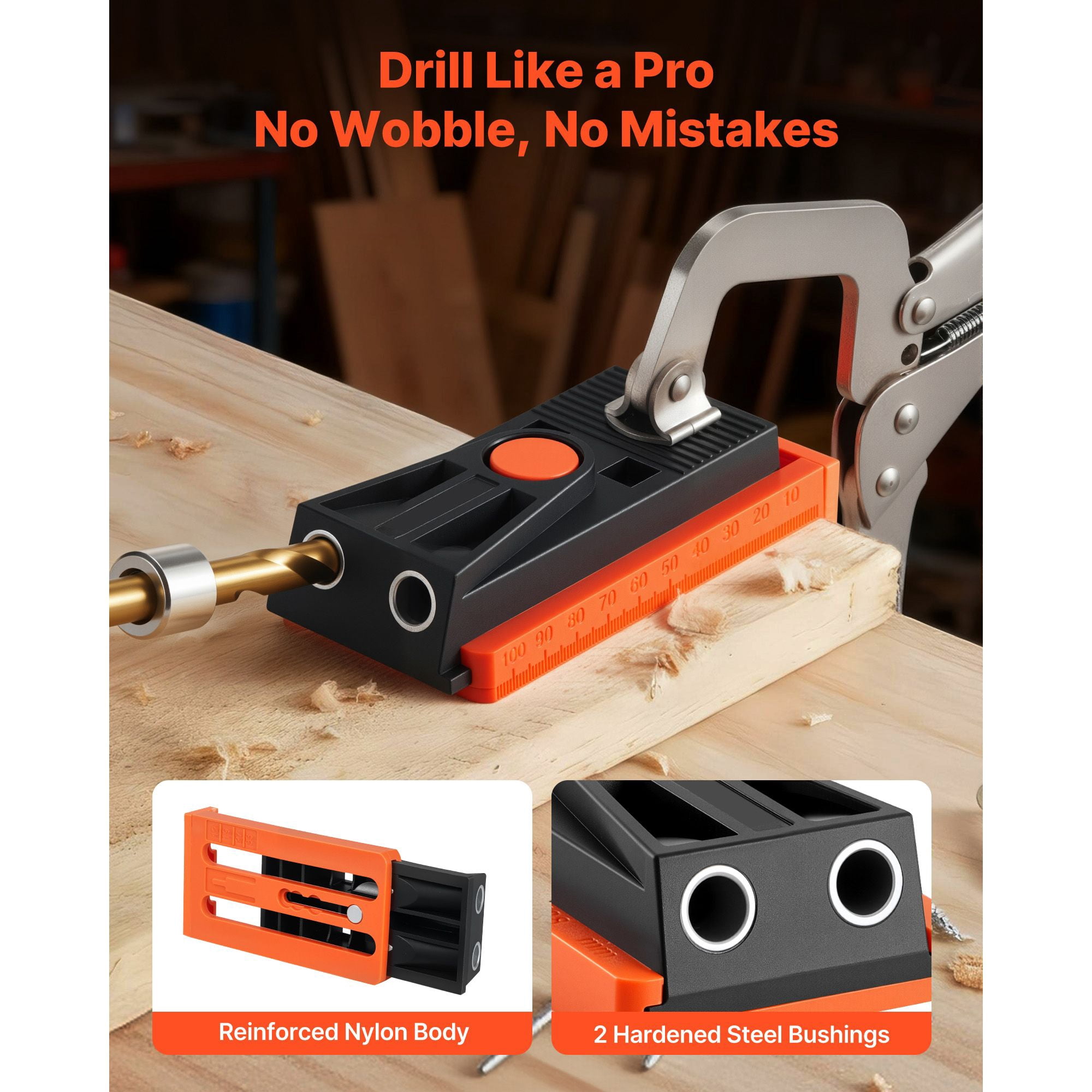 Dranite Pocket Hole Jig Kit, Adjustable 1/2"-1-1/2", w/ Drill Bits & Screws, for Woodworking