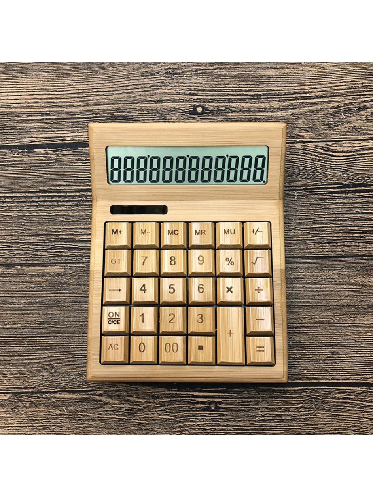 12-digit Functional Desktop Calculator Solar Power Bamboo Calculators