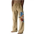thumbnail image 2 of Mens Casual Linen Pants Loose Fit Straight-Legs Elastic Drawstring Waist Summer Beach Yoga Long Pants Beige 01 XXXL, 2 of 7