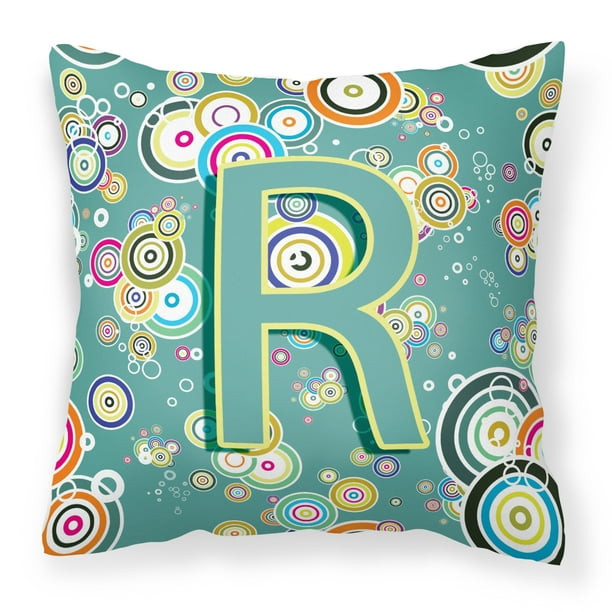 Letter R Circle Circle Teal Initial Alphabet Fabric Decorative Pillow