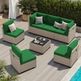 thumbnail image 6 of STARY 7 Pieces Rattan Outdoor Conversation Set, Patio Sectional Furniture Set with Glass Coffee Table, Green, 6 of 9