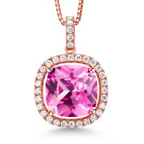 Gem Stone King 18K Rose Gold Plated Silver Pendant with Chain Created Sapphire Moissanite (15.75 Cttw)