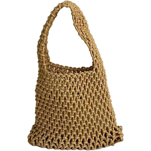 Kukuzhu Handwoven Hobo Bag for Women Bucket Bag Cotton Rope Crochet Totes Hollow String Handbags Summer Beach Purses