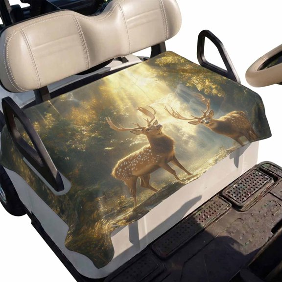 Golf Cart Seat Cover Forest Deer Club Car Golf Cart Seat Covers Soft Absorbent Golfcart Towel Blanket Fantasy Yellow Sunlight Golf Seat Covers for Cart Decor Fits 2 & 4 Passenger 51"x31"