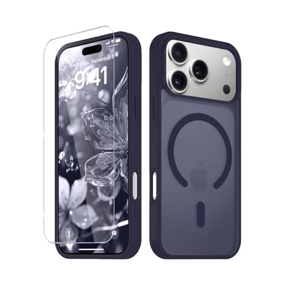 Eryueer for iPhone 17 Pro Max Case Matte Magnetic Phone Cover [with 1 Screen Protector] [Support for MagSafe] [Shockproof Military Grade Protection] Translucent Frosted Back Deep Purple