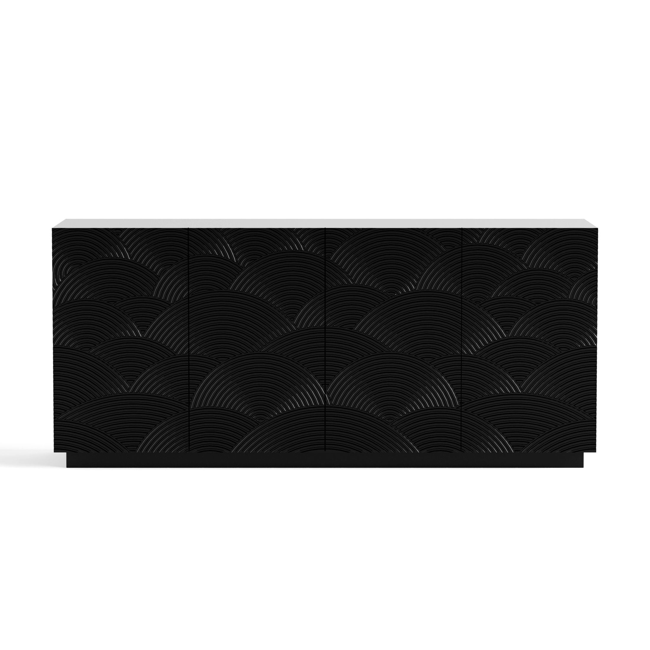 Noble House Ansel 59.8" Modern Accent Storage Sideboard, Water Ripple Pattern Buffet Cabinet for Kitchen, Black
