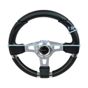 Spec-D Tuning JDM Black Leather 340mm Jet Style Racing Steering Wheel