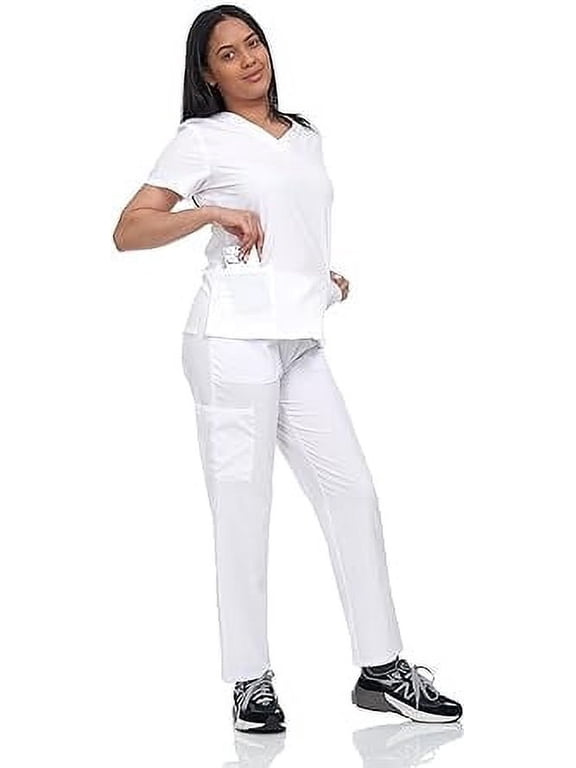 V Neck Unisex Scrub Set, Top and Pants Lightweight Stretch Fabric for Home Attendant and Nurse Uniform