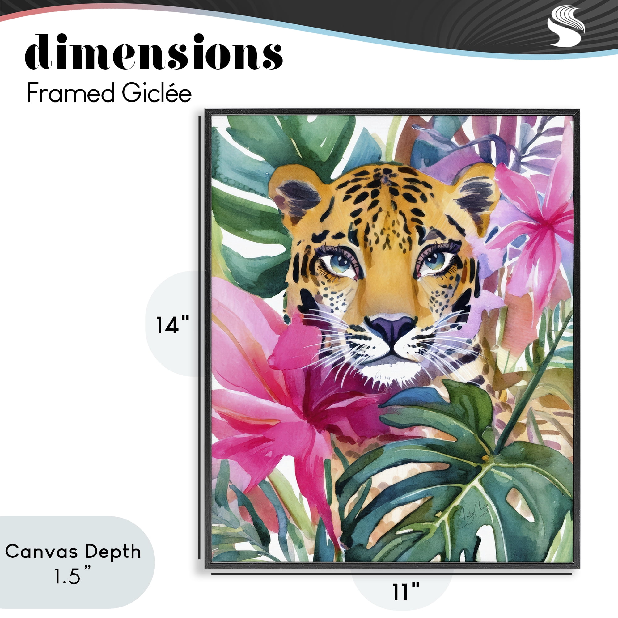 Stupell Industries Tropical Tiger Peeking Black Framed Giclee Art, design by Shelly Craig