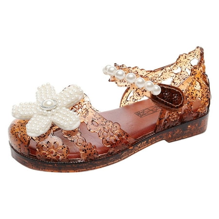 

Youmylove Girls Sandals Trendy Kawaii Simple Pearl Flower Decoration Flat Bottom Comfy Hook Loop Summer Casual Shoes Toddler Children Leisure Footwear