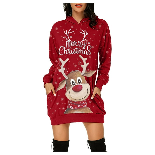 Noël Femmes Sweat-Shirt Mi-Longue Fermeture Outwear Manches Longues Noël Pull Vacances Impression Pull Capuche Veste de Mode Warm Col Rond Cardigan