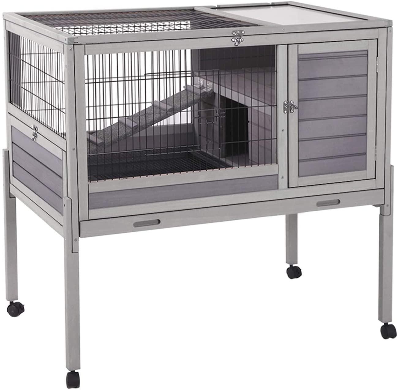 Aivituvin Rabbit Hutch Bunny House on Wheels Hamster Cage with Tray