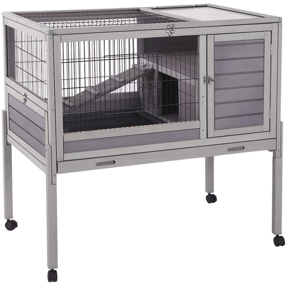 Aivituvin Rabbit Hutch Bunny House on Wheels Hamster Cage with Tray