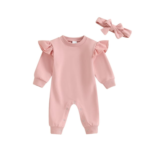 Gupgi Combinaison d'Automne pour Nouveau-Née Fille, Manches Longues, Col Ras du Cou, Barboteuse à Volants, une Pièce, Cache-Couche d'Hiver avec Bandeau