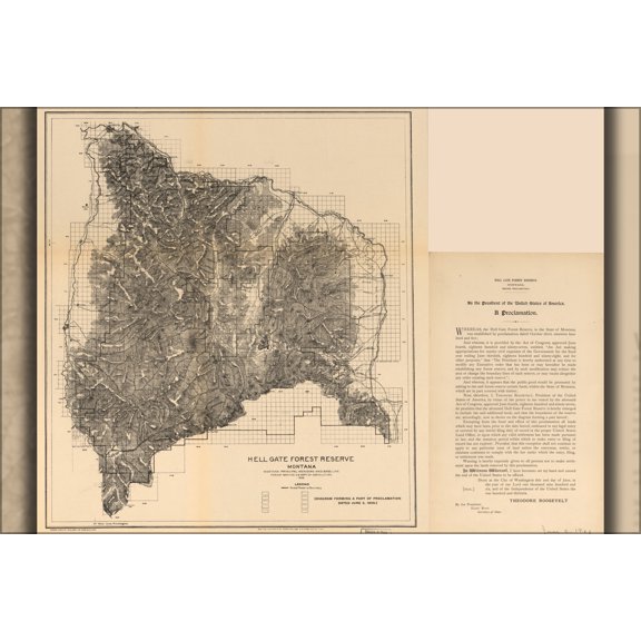 24"x36" Gallery Poster, map of Hell Gate Forest Reserve 1906