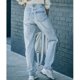 thumbnail image 3 of Estrela Pantalones de mujer Pantalones elásticos de pierna larga Pantalones rectos con botones cruzados Pantalones azul claro Agujero M, 3 of 6