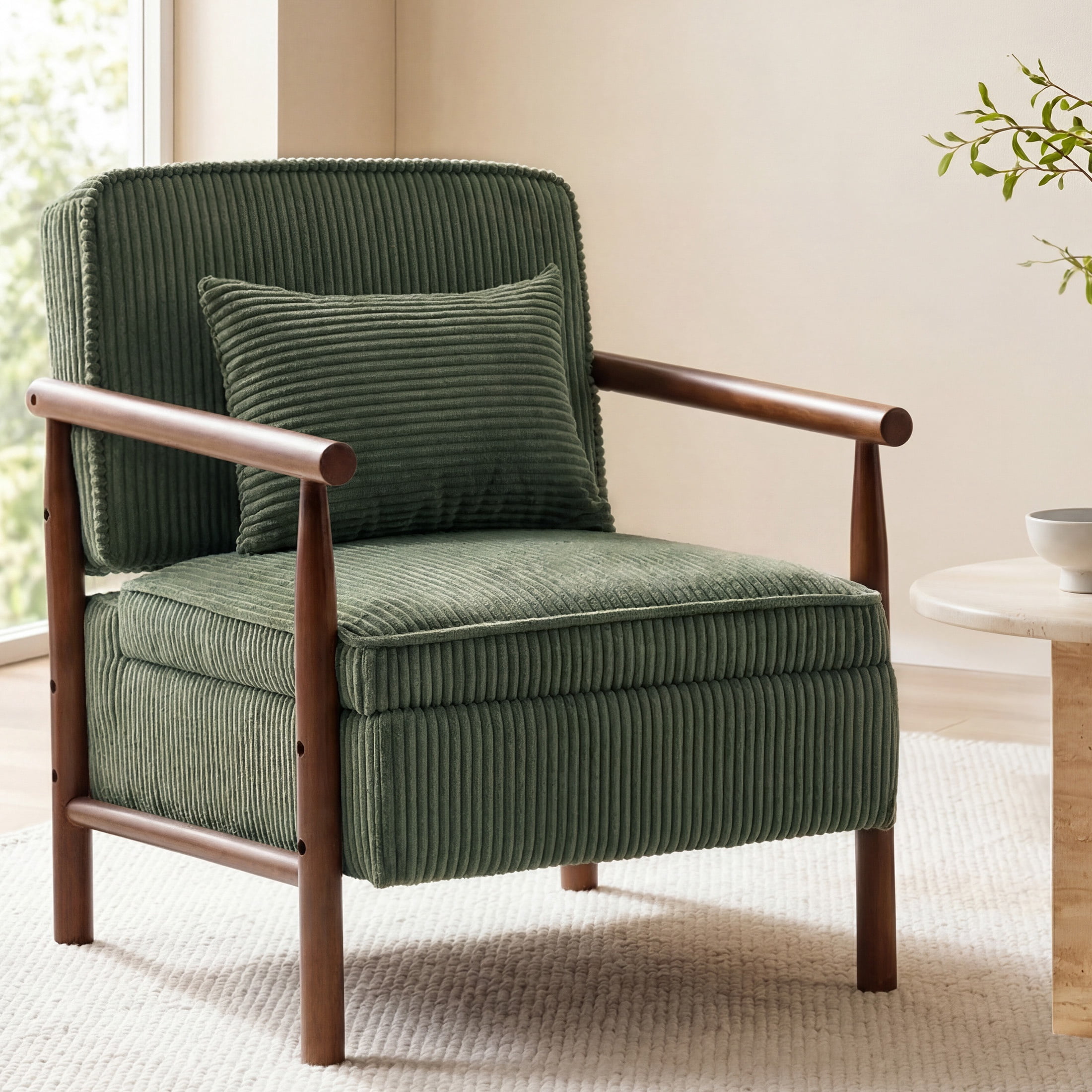 Accent Chair with Hidden Storage, LEGAHOME Antique Green Modern Arm Chair for Living Room, Comfy Corduroy Reading Armchair for Bedroom, with Solid Wood Leg for 250lbs Weight Capacity