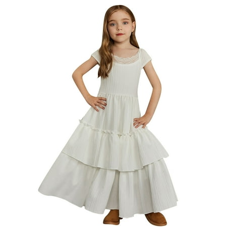 

Kids Toddler Baby Girls Dress Spring Summer Solid Color Ruffle Short Sleeve Bohemia Carnival Accessory Princess Dress Baby Sundress Streetwear