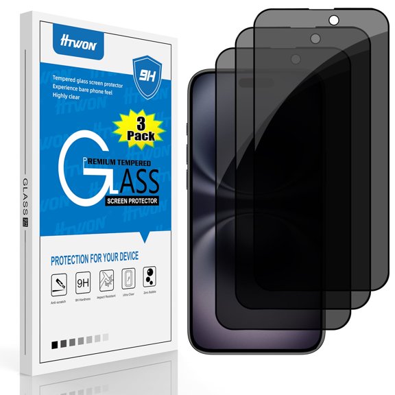 Elegant Choise 3Pcs for iPhone 16 Pro Max/16 Pro/16 Plus/16 Screen Protectors Anti-Peeping Tempered Glass Films, Black
