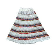Mogul Women's Boho Chic Skirt White Cotton Hippie Gypsy Skirts