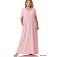 thumbnail image 2 of Zenana Women & Plus Relaxed Fit V-Neck Short Sleeve Full Length Maxi Long Dress w/ Side Pockets, 2 of 3