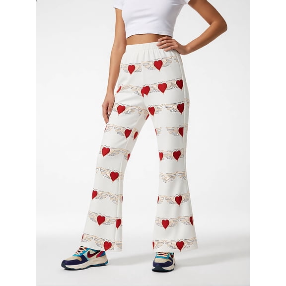 13Y Girls Colored Flared Pants Digital Print Trousers Slim-Fit Wide Leg Flare for Spring Summer Autumn