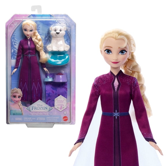 Disney Frozen Elsa Fashion Doll & Polar Bear Cub Figure with 4 Nurturing Accessories