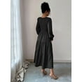 thumbnail image 6 of Autumn Women'S Long Sleeve Ruffled Round Neck Layered Flowing Wedding Guest Maxi Dress Black M, 6 of 7