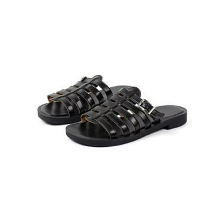 

Daeful Women s Gladiator Sandal Summer Flat Sandals Slip On Slides Lightweight Open Toe Casual Shoes Womens Anti Skid Black 6.5