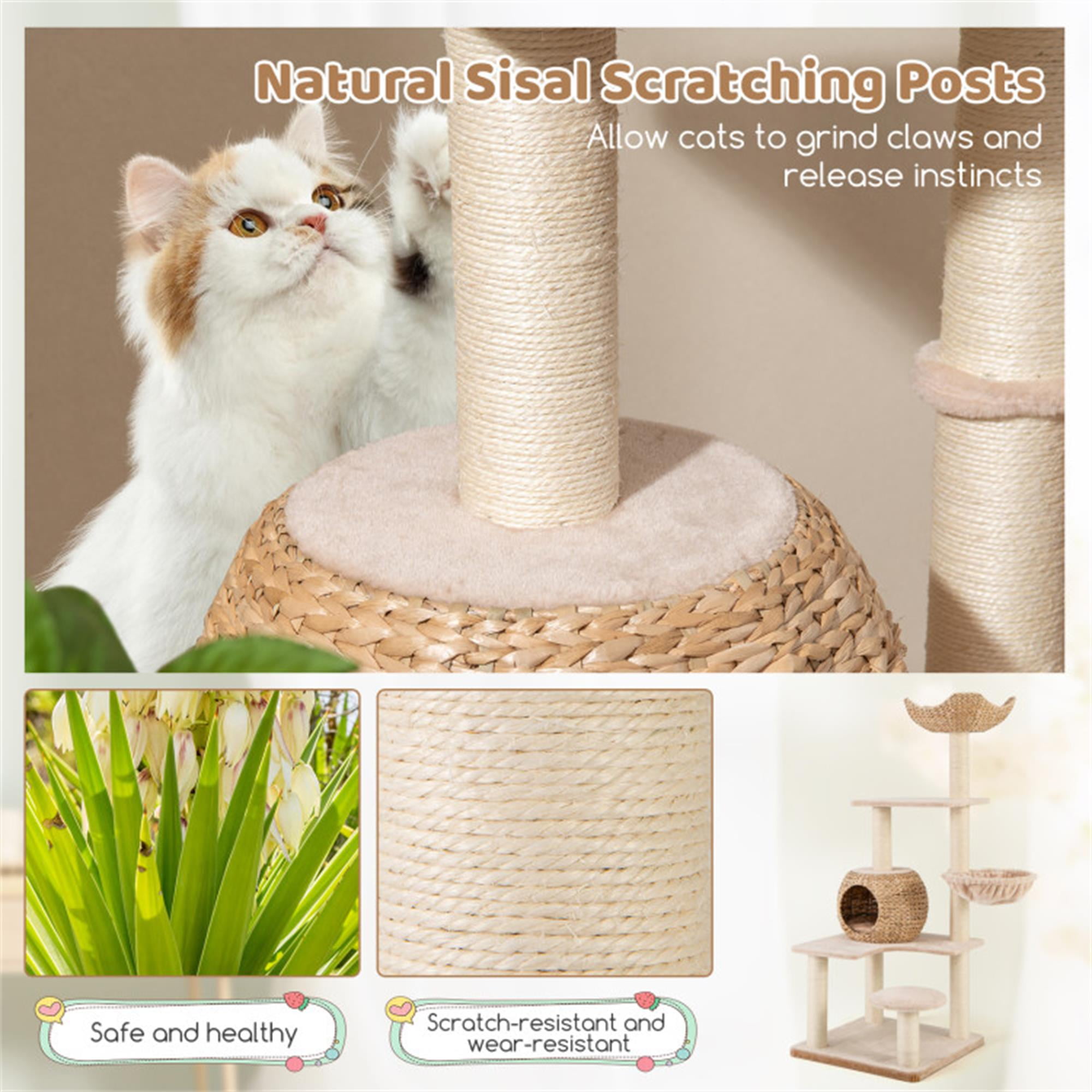 Kadyn 59" Modern Cat Tree Tower for Indoor Cats w/Natural Sisal Scratching Posts, Hand-Woven Condo and Top Perch, Cat Tree House for Kittens Climb Play, Beige