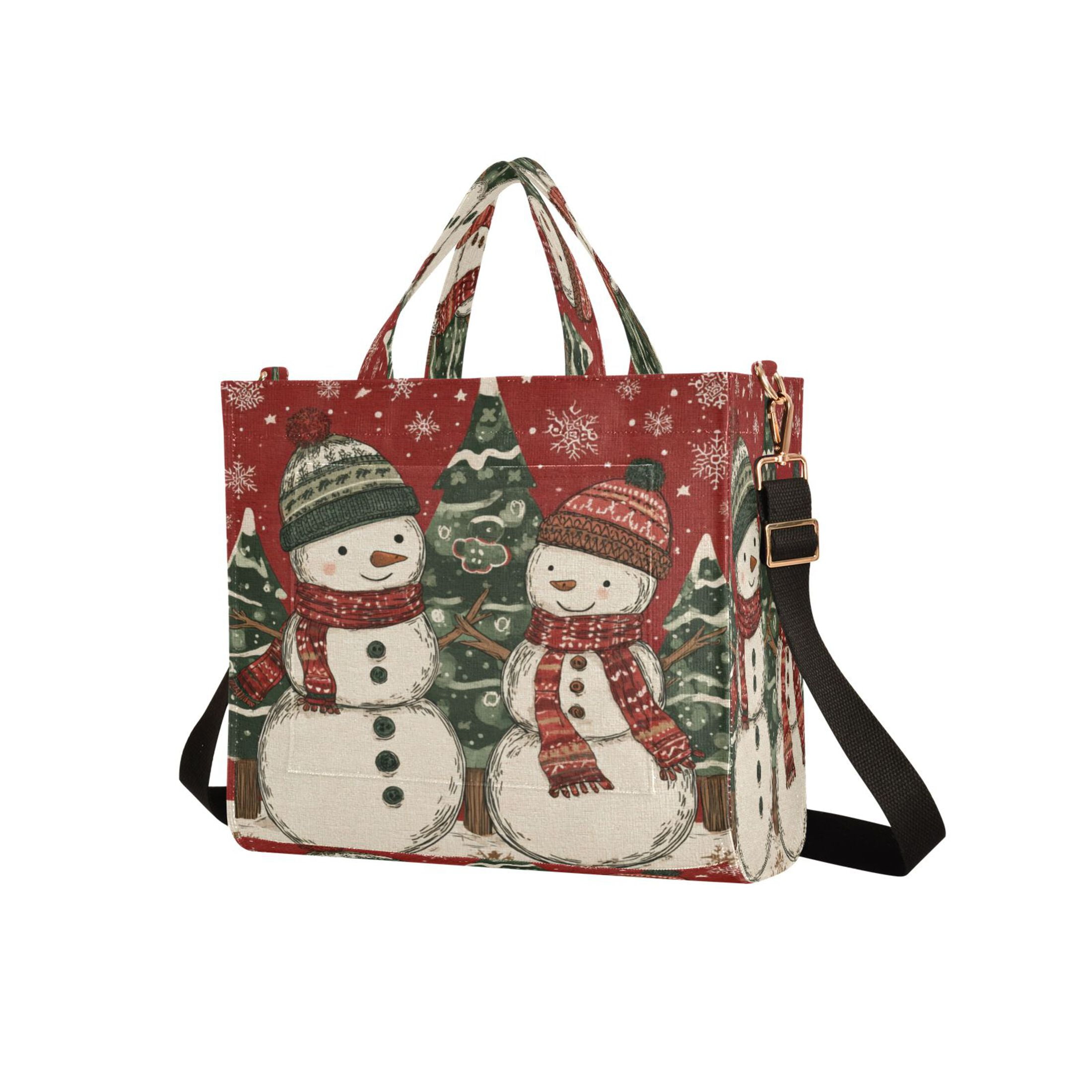 Wobogo Snowman Twins Corduroy Tote Bag for Women Travel Crossbody Bag Purse Women Shoulder Bags Work Handbags Daily Commuter Bag 10.2×9inch