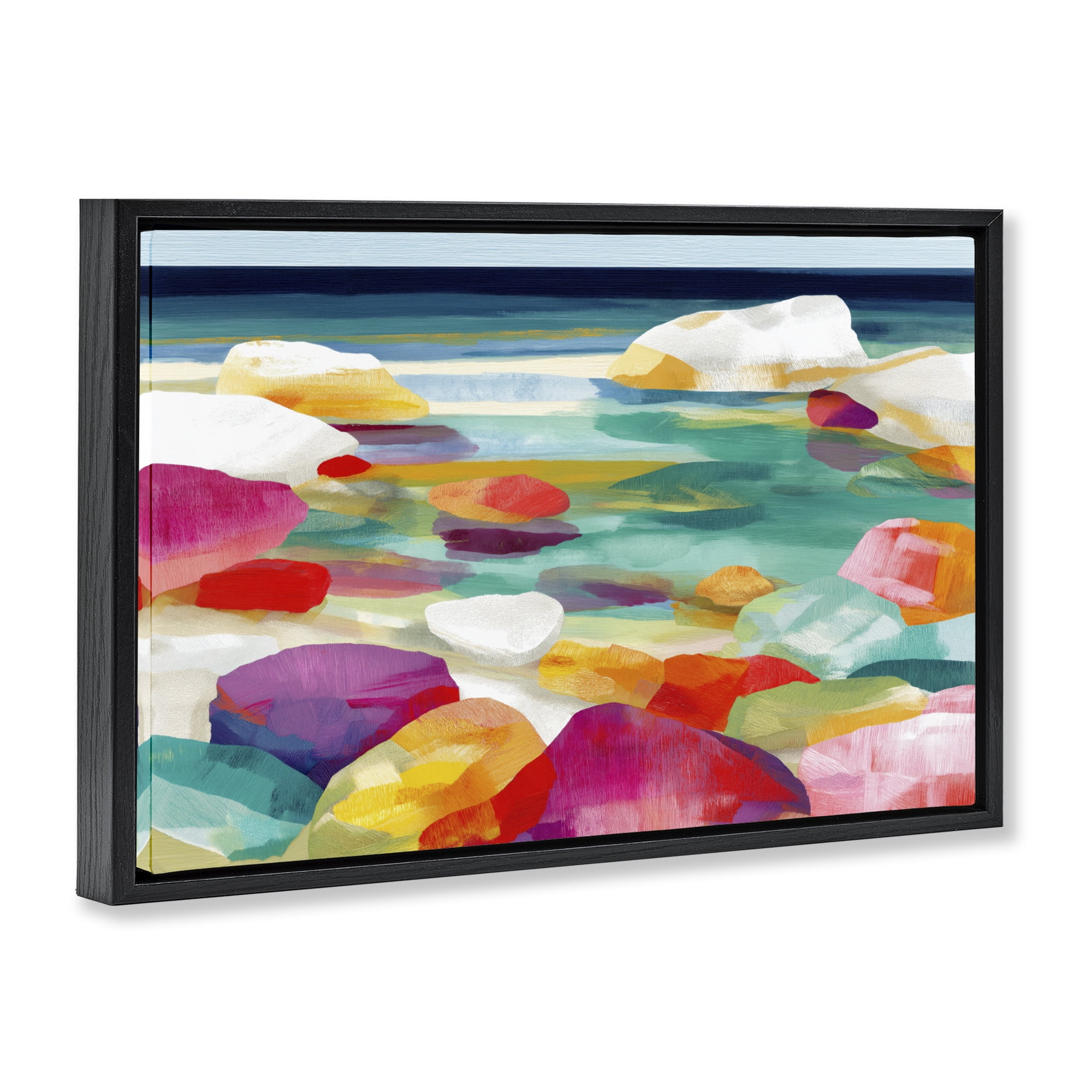 Stupell Industries Vivid Stones By The Shore Black Framed Floater Canvas Wall Art, design by Chromatic Storm Studio