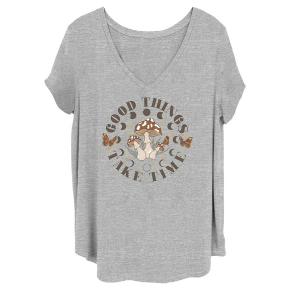 Junior's Lost Gods Good Things Take Time  Graphic Tee Heather Gray 2X