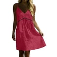 thumbnail image 3 of Afuyipoi Womens 100% Cotton V-Neck Spaghetti Strap Dress, Deep V-Neck Lace Waist A-Line Midi Dress, Soft Breathable Loose Casual Summer Beach Dress For Women Red Size L, 3 of 9