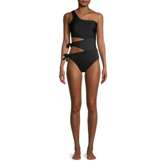 Time and Tru Women's Cut Out Bunny Tie One-Piece Swimsuit