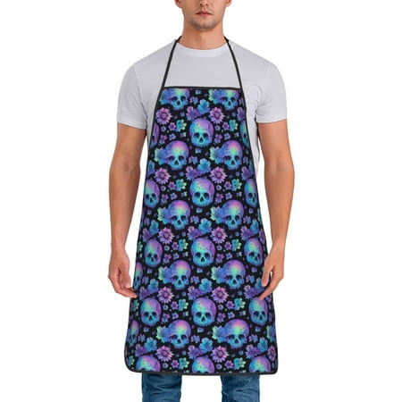 

Tideii blue daisy Skull flower for Tie-up Apron Unisex Waterproof and Stain-Resistant Bib Apron for Kitchen Garden Painting