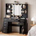 thumbnail image 4 of ELYKEN Vanity Desk with Mirror & Lights, Glass Top, Drawers & Cabinet, Black, 4 of 12
