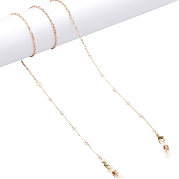 de cadena de anteojos de metal Cordón Gafas Soporte antideslizante Cuerda Correa para el cuello Cordón Retenedor de gafas Gafas de terre de moda - añadir 5 añadir 5 perlas Yinane Cadena de gafas