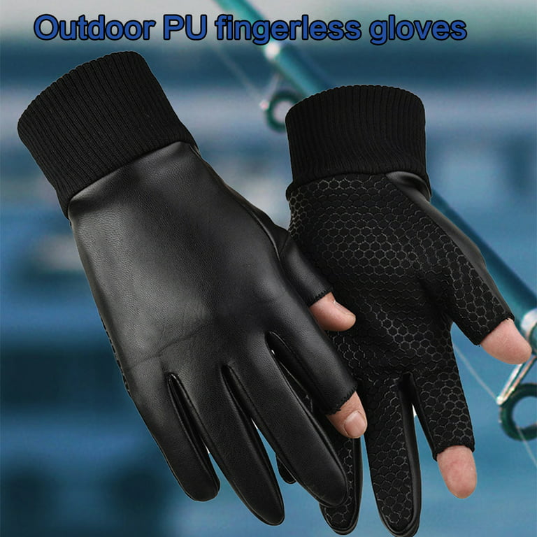 GENEMA Lightweight Winter Gloves Anti-slip Cold Weather Running Glove PU Fingerless  Mittens for Cycling Driving Working Fishing 