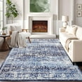 thumbnail image 4 of FairOnly 8'x10'Vintage Distressed Floral Printed Area Rug for Living Room Non Slip Soft Indoor Floor Rugs Ultra Thin Big Carpet for Family Room，Blue, 4 of 7