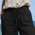 thumbnail image 7 of UAMVSH Bermuda Shorts for Women Knee Length Casual Drawstring Linen Shorts Button Side Split Summer Beach Shorts with Pockets, 7 of 7