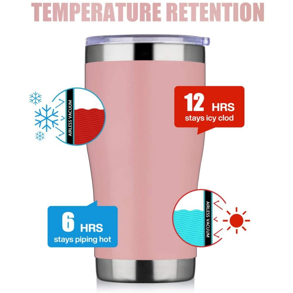 Stainless steel Durable Powder Coated Coffee Cup Stainless Steel Double Wall Vacuum Insulated Travel Mug Light pink, 4pack 20oz/4pack Tumbler with lid 