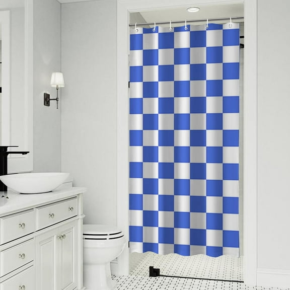 Blue and White Checkered Pattern Shower Curtain 36"x72" ,Bathroom Decorative Shower Curtains Set with 12 Hooks,Modern Waterproof Washable Shower Curtain