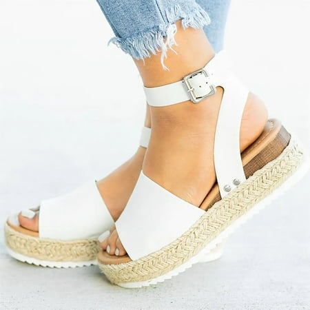 

Woman Summer Sandals Open Toe Buckle Ankle Strap Espadrilles Flatform Wedge Casual Sandal