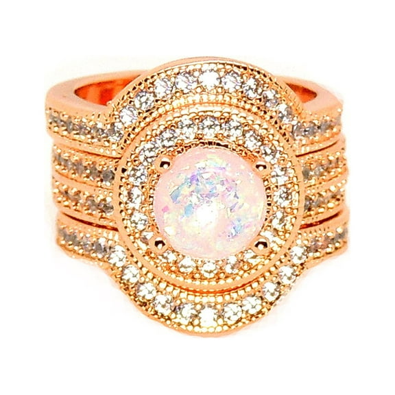 Consuelo Wedding Ring Set for Women 3pc Fire Opal Engagement Matching Band Ginger Lyne Collection