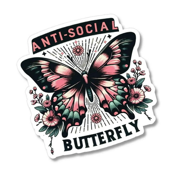 Anti-Social Butterfly Waterproof Sticker