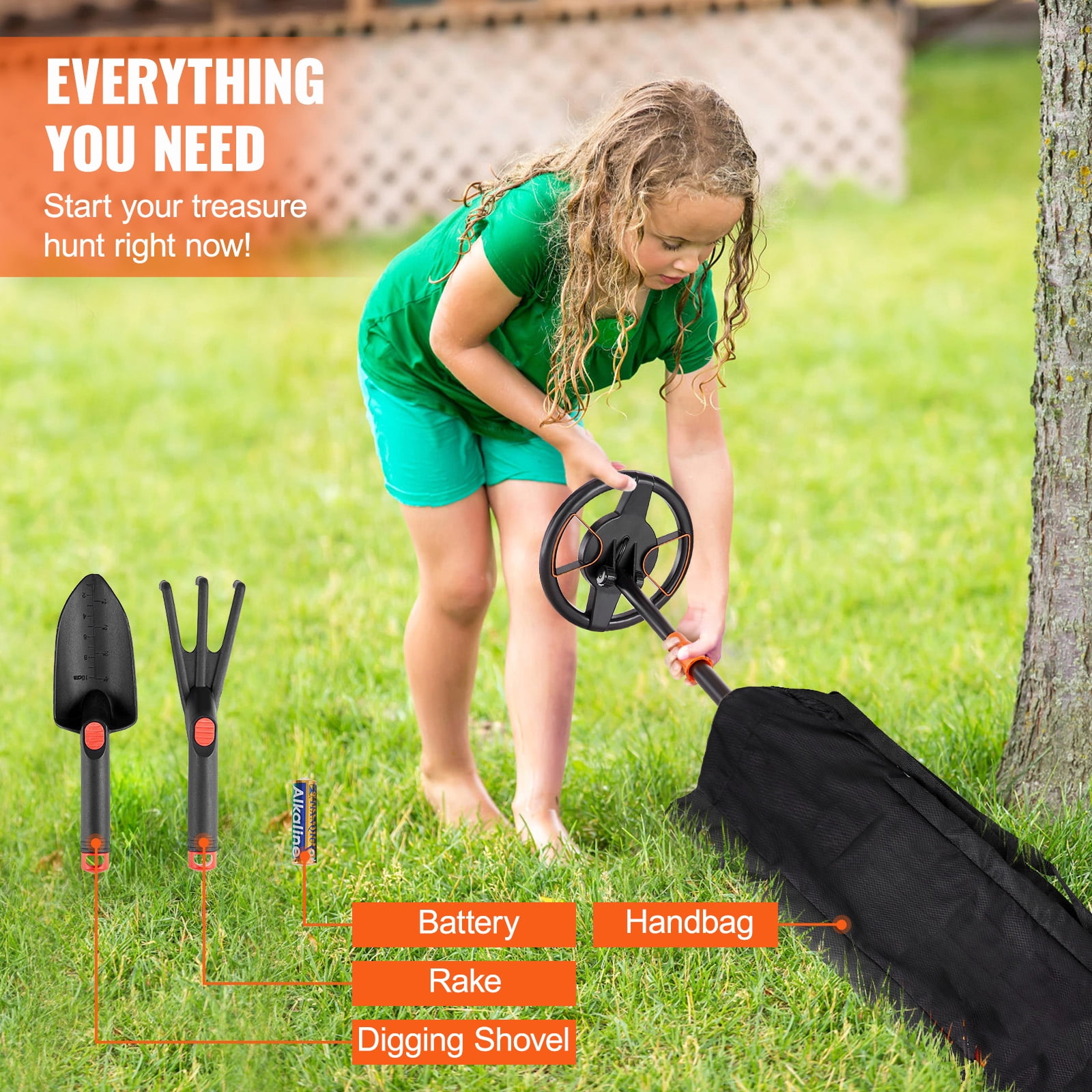 KFFKFF 6" Metal Detector with LCD Display, 26"-36" Adjustable Stem for Kids and Adults, 2 Modes Gold Detector with IP68 Waterproof Coil, Suitable for Beaches, Backyards, Hiking