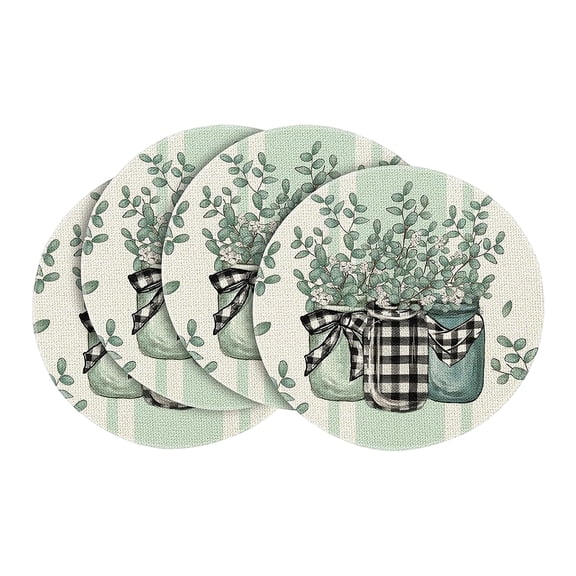 Easter Round Placemats Bunnys Flowers Spring Farmhouse Round Table Mats for Easter Party Dining Decoration