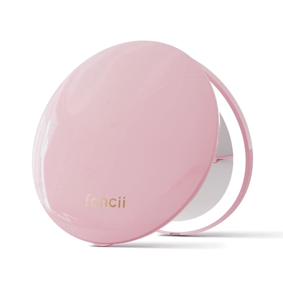 Fancii Mini Taylor LED Lighted Travel Makeup Mirror, Rechargeable, 10x/1x Magnifying & 3 Light Settings, 4” Wide Compact Mirror for Purses (Petal Pink)