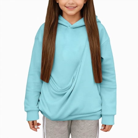 Nwiuh Boys Girls Cat Pouch Hoodie - Pet Pouch Hoodies Kids Front Carrier Kangaroo Pouch Sweatshirts Puppy Kitten Dogs Tops (Sky Blue 3-4 Years)
